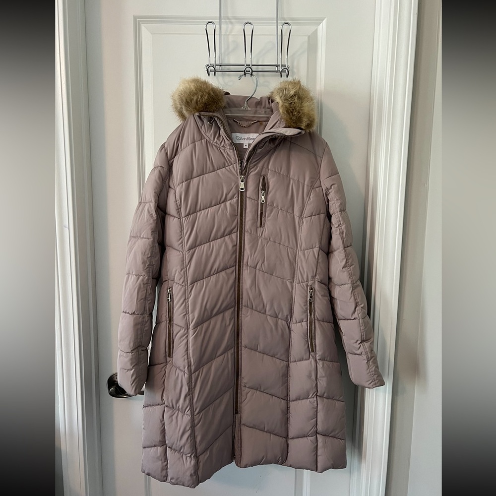 Calvin Klein Winter Puffer Coat w/ Faux Fur Hood